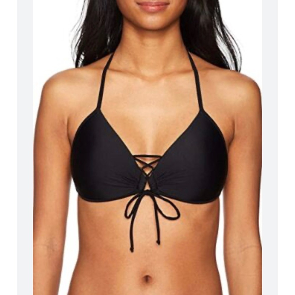 Body Glove Baby Love Black Molded Cup Lace Up Halter Bikini Top Medium 39506104